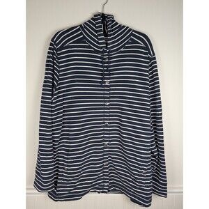 L.L. Bean Womens Striped Blue Full Zip Hooded Cardigan Size 3X Snaps Pockets